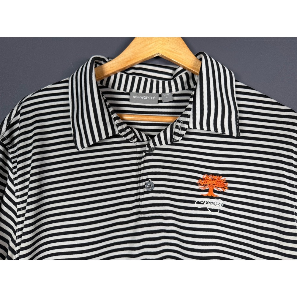 Ashworth Mens Kiawah Island Golf Polo Shirt Black White Striped Size Large